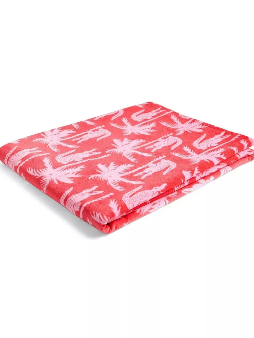 NWT 2 Lacoste Crocodile Print Shirting Cotton Beach Towels coral pink